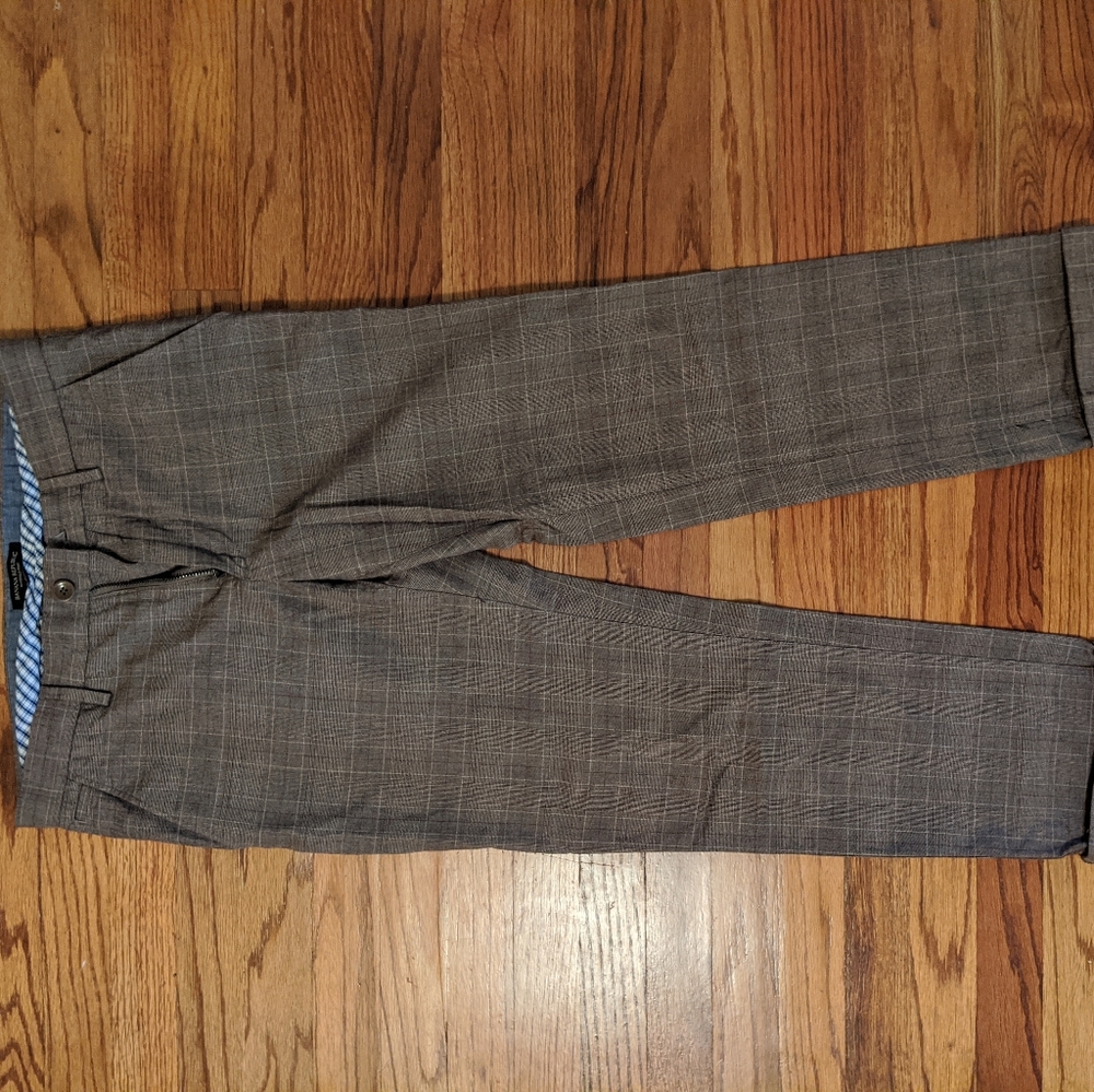 Brown Plaid Cuffed Dress Chinos 30W30L